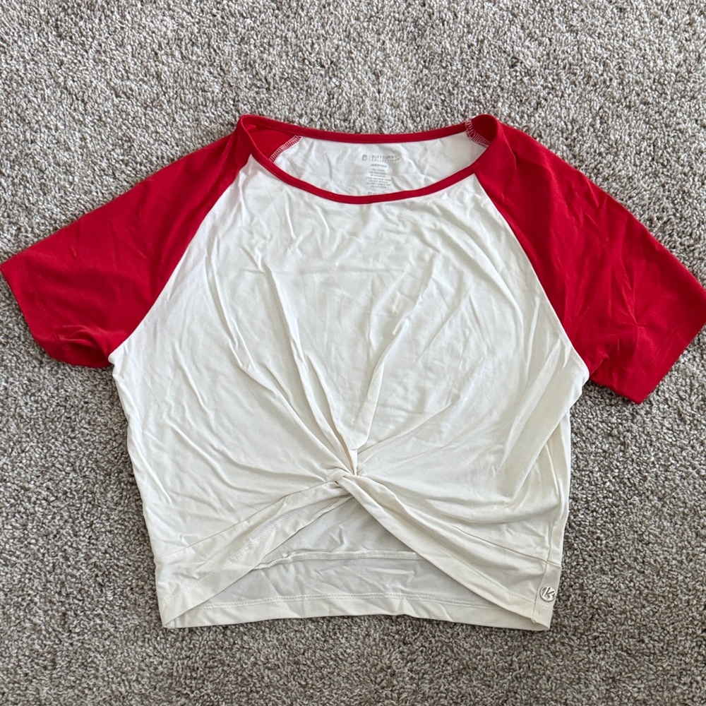 BuffBunny Red and White Twist crop Tee